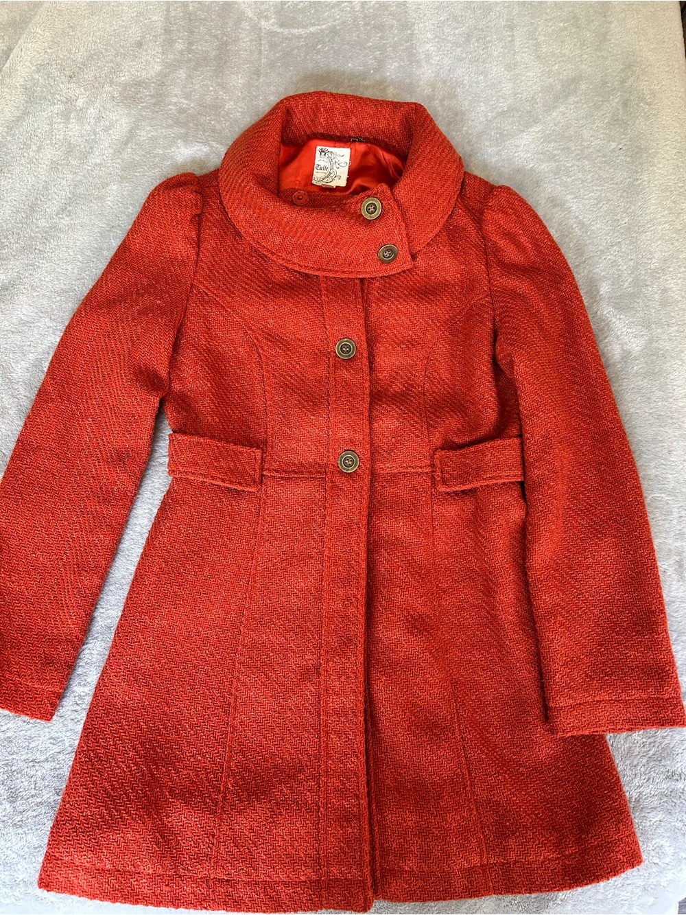 Boutique Coral-Red Textured Button Jacket